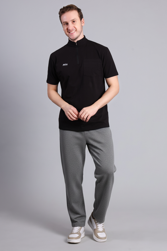 STAG GLOBAL Hustle 100% Cotton Zipper T-Shirt with Pocket | Half Sleeve, 180 GSM, Pocket Design