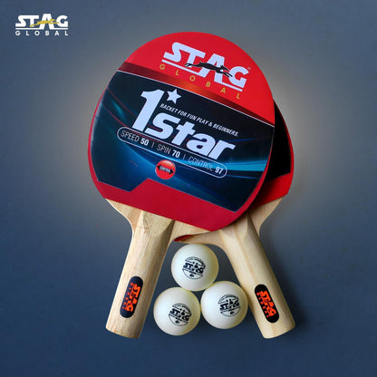 Stag 1 Star Table Tennis Playset, 2 Racket with 3 Balls