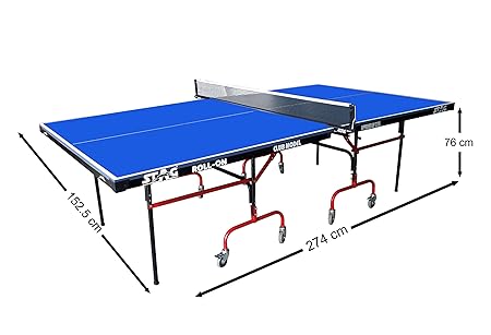 STAG GLOBAL Club Table Tennis Table Top Thickness 19 Mm with Net Set, Table Cover, 2 Racquets and 6 Balls Features Quick Assembly and Play Back Mode (Blue)