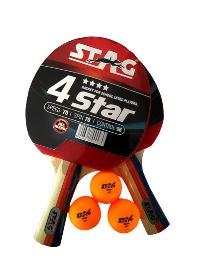 Stag 4 star Table Tennis Playset, 2 Racket with 3 Balls