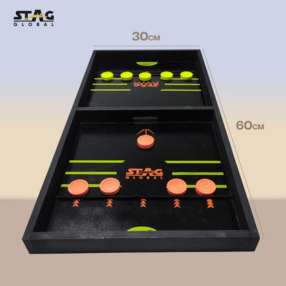 Stag Global Large String Hockey Game, Wooden Hockey Table Game, Fast Paced Slingshot Game Board, Rapid Sling Table Battle Speed String Puck Game for Kids Adults & Family Party, Large Size With 2 String Free