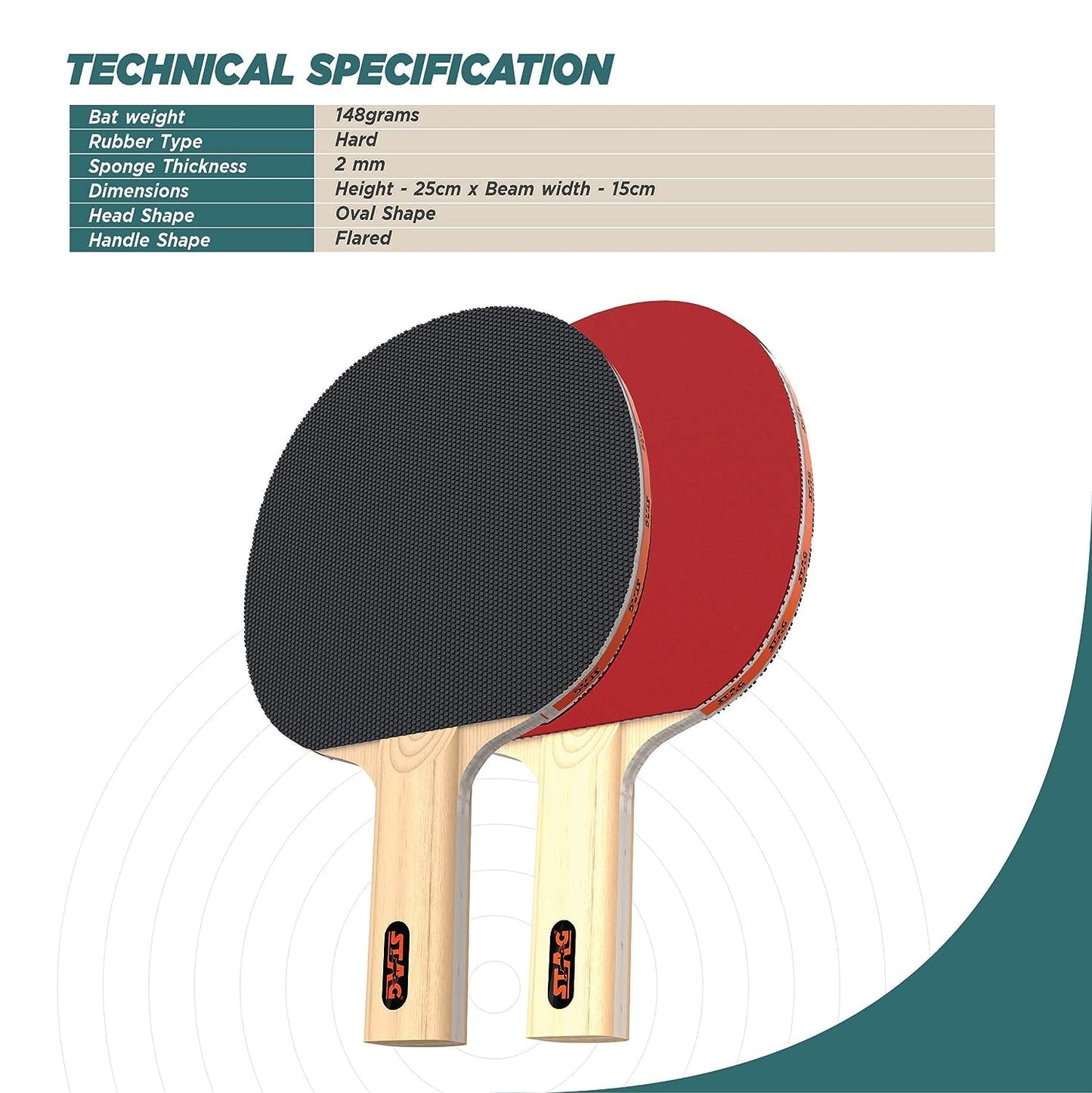 STAG 1 Star Table Tennis Playset (2 Racquets & 3 Balls) (White), (Model: 1 Star Playset)