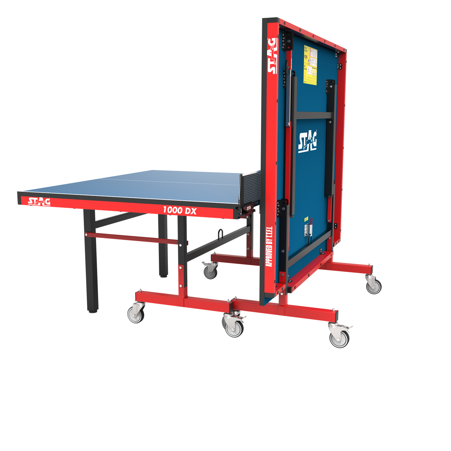STAG GLOBAL Deluxe 1000 DX Table Tennis Table | 25mm Blue Top with 2 TT Rackets | 6 Balls | 1 Table Cover & Clamp Net