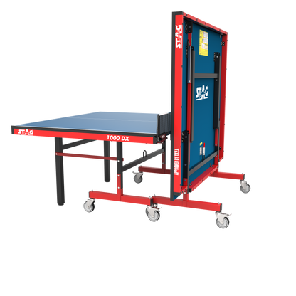 STAG GLOBAL Deluxe 1000 DX Table Tennis Table | 25mm Blue Top with 2 TT Rackets | 6 Balls | 1 Table Cover & Clamp Net