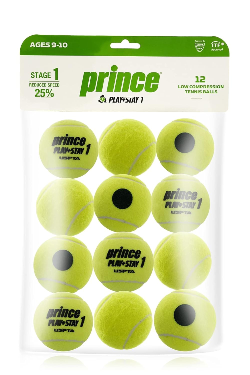 STAG GLOBAL Prince Play+Stay 1 ITF & USTA Approved Low Compression Tennis Ball - Pack of 12 (Yellow)