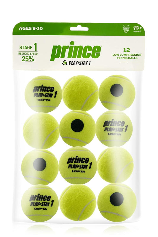 STAG GLOBAL Prince Play+Stay 1 ITF & USTA Approved Low Compression Tennis Ball - Pack of 12 (Yellow)