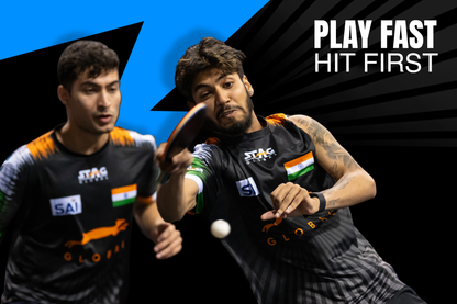STAG GLOBAL Team India Sports Jersey for Men & Women | Peach Mesh Fabric | 4-Way Stretch | Breathable Athletic T-Shirt | Black & Sky  Blue