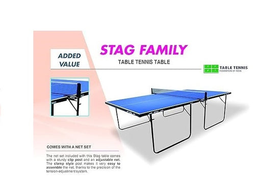 Stag Global Family Series Table Tennis Table| Indoor Compact Size T.T Table 16mm Blue Top with Quick Assemble