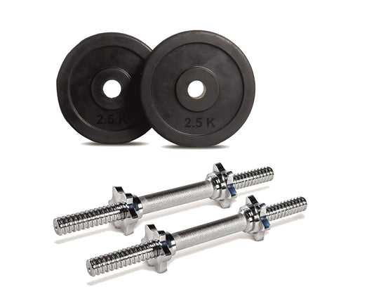 STAG GLOBAL Rubber Coated Round Weight  Plate (2.5kg x 2) – Black Plates with Rod  | Home Gym Strength Training