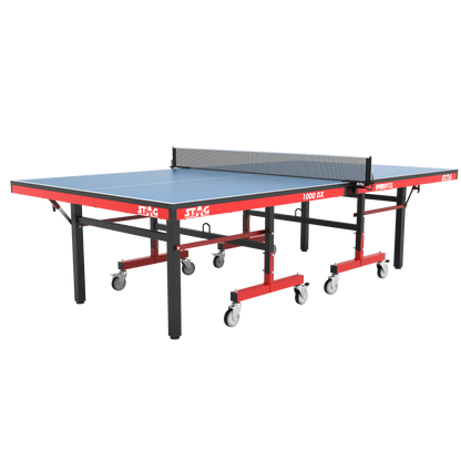 STAG GLOBAL Deluxe 1000 DX Table Tennis Table | 25mm Blue Top with 2 TT Rackets | 6 Balls | 1 Table Cover & Clamp Net