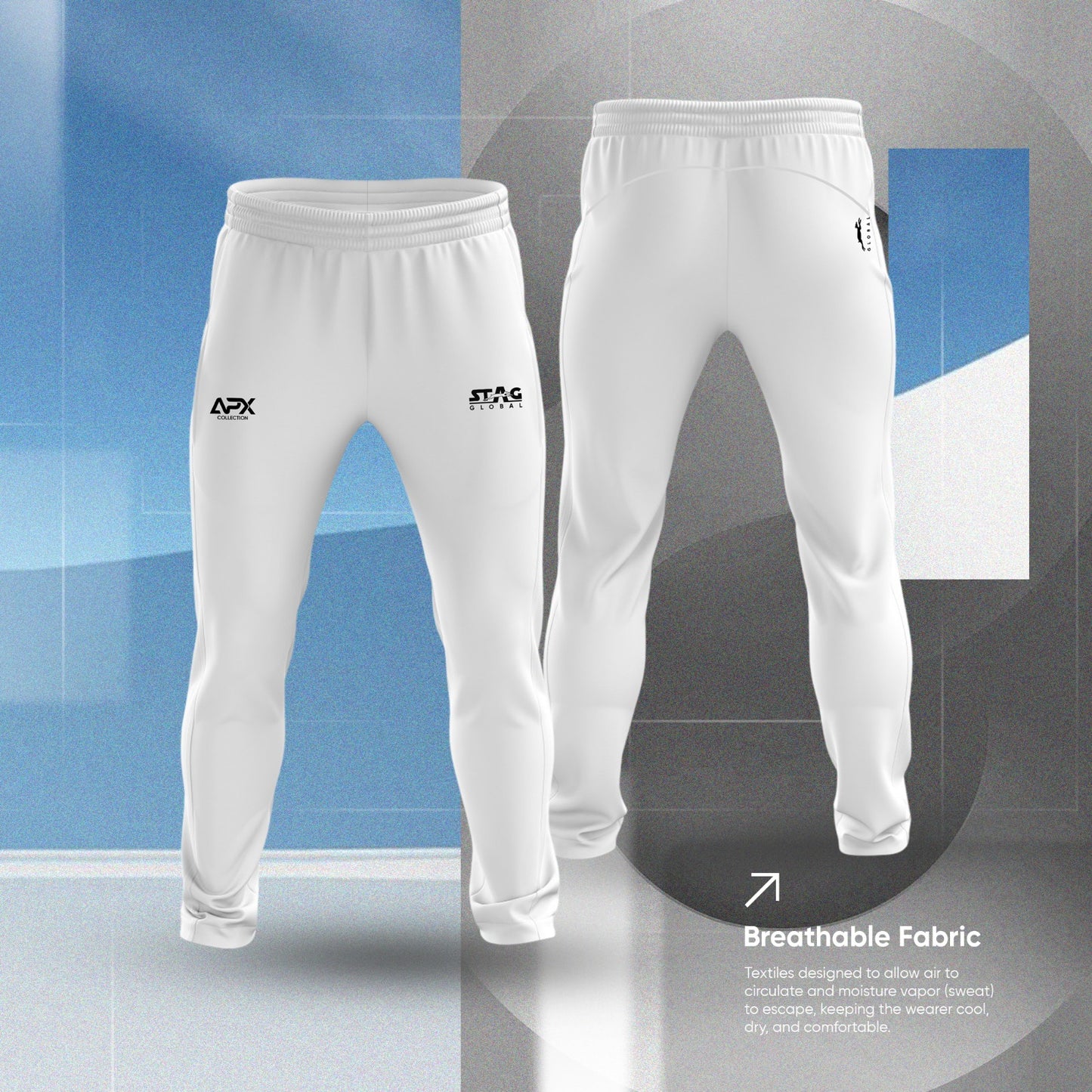 Stag Global APX Pure White Sports Track Pant for Men | Interlock Fabric | 140 GSM | Stretchable Athletic Lower