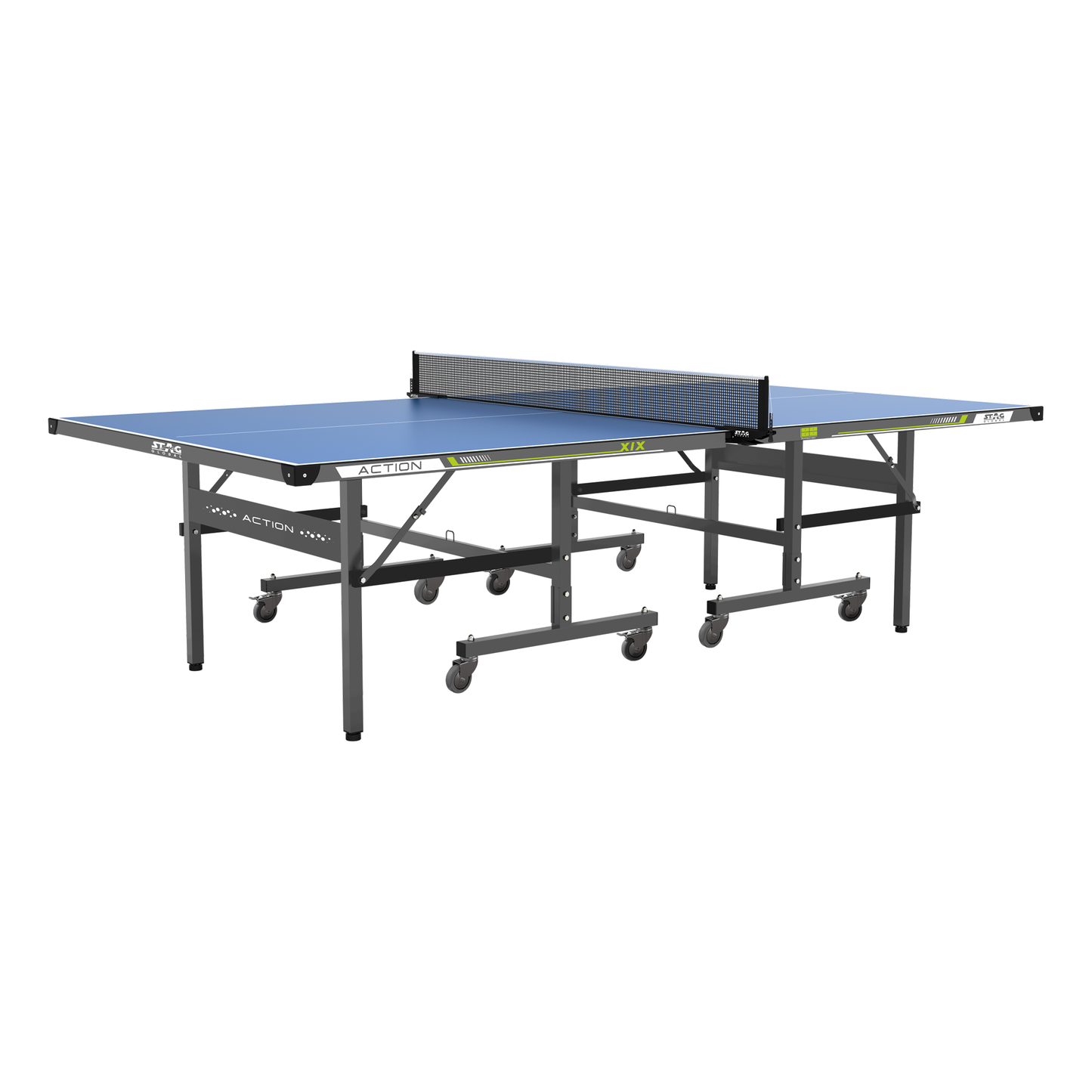 STAG GLOBAL Action Table Tennis Table Blue Top | Thickness 16mm, 19mm with 1 Table Cover | 2 TT Rackets, 6 Balls | 1 Clamp Net
