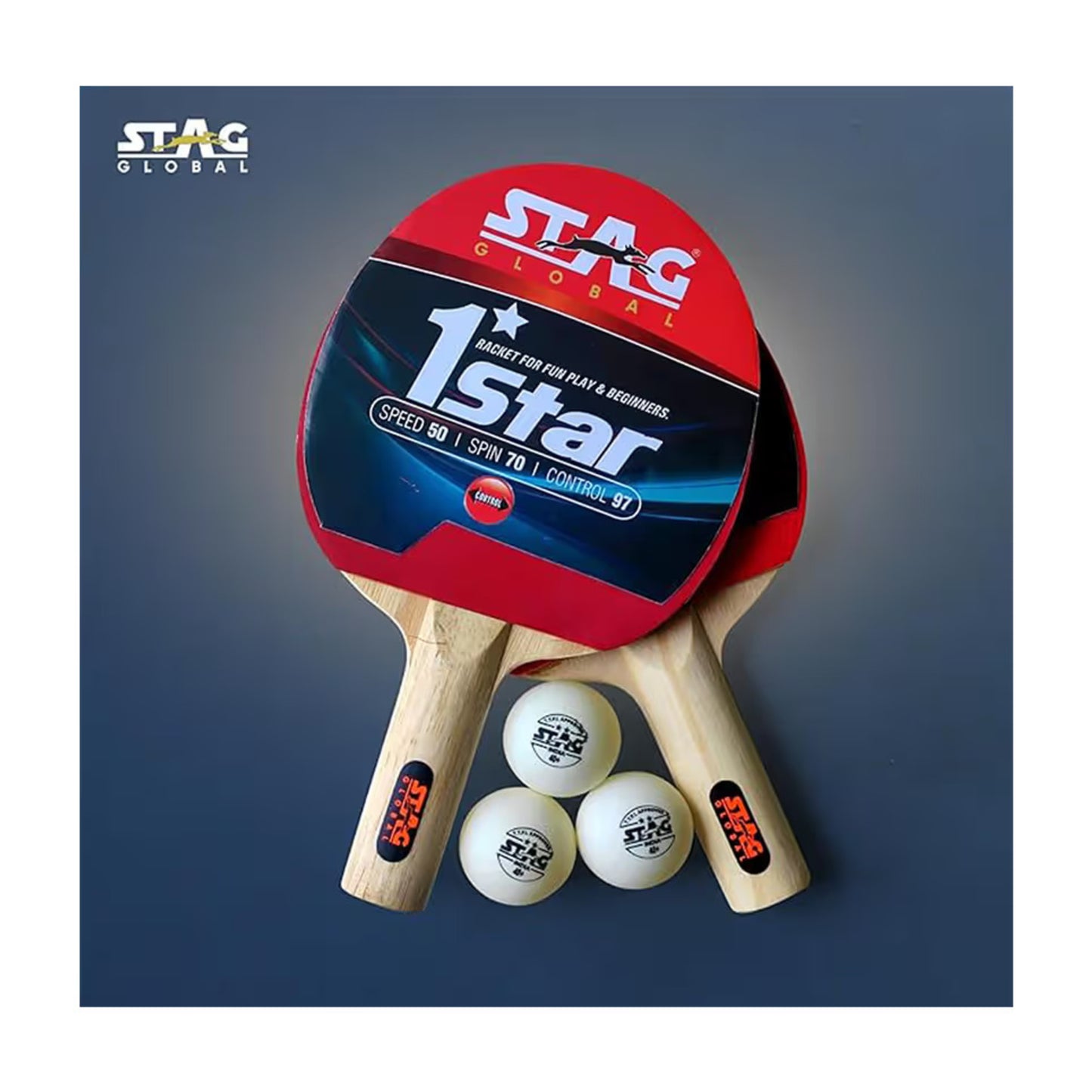 Stag Anywhere Everywhere Table Tennis Playset 2 Rackets & 3 Balls (Ball Colour - White)