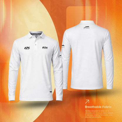 Stag Global APX Pure White Full Sleeve Sports Set for Men & Women | Collared T-Shirt with Track Pant | Moisture Wicking | 4-Way Stretch
