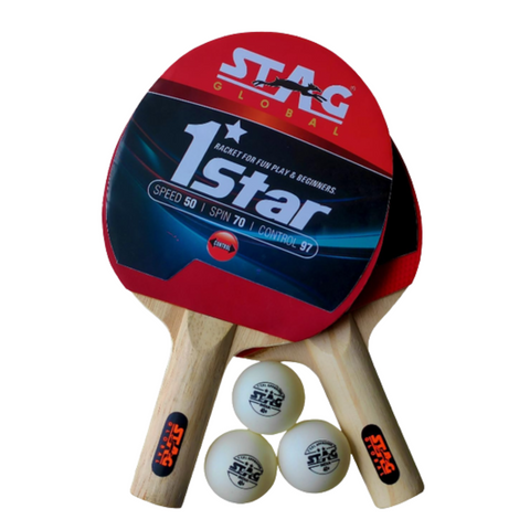 STAG GLOBAL 1 Star Table Tennis Playset, 2 Racket with 3 Balls |  Balls  White / Orange (Based on availability)