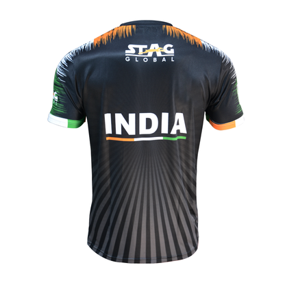 STAG GLOBAL Team India Sports Jersey for Men & Women | Peach Mesh Fabric | 4-Way Stretch | Breathable Athletic T-Shirt | Black & Sky  Blue