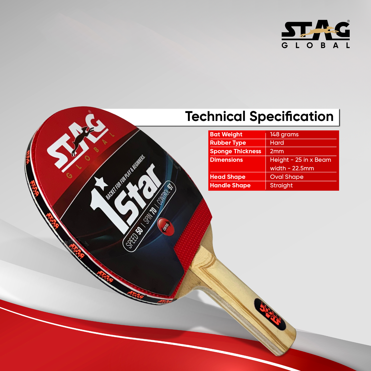 STAG GLOBAL Anywhere Everywhere Table Tennis Playset 2 Rackets & 3 Balls (Ball Colour - White)