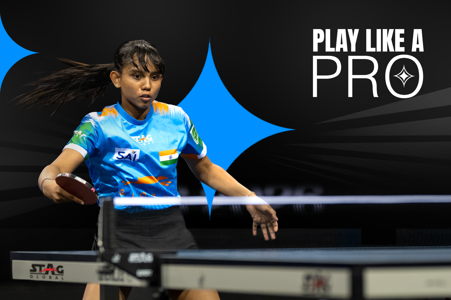 STAG GLOBAL Team India Sports Jersey for Men & Women | Peach Mesh Fabric | 4-Way Stretch | Breathable Athletic T-Shirt | Black & Sky  Blue