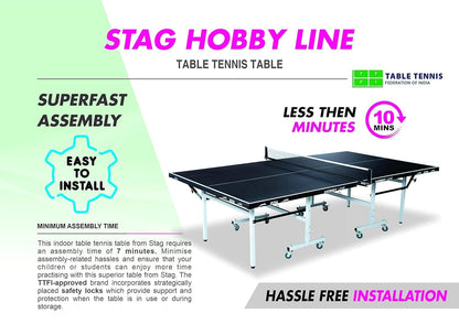 STAG GLOBAL Hobby Line 19mm Full-Size Table Tennis Table | with 2 TT Rackets | 6 Balls | 1 Table Cover | Clamp Net