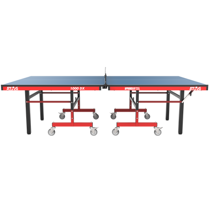 STAG GLOBAL Deluxe 1000 DX Table Tennis Table | 25mm Blue Top with 2 TT Rackets | 6 Balls | 1 Table Cover & Clamp Net