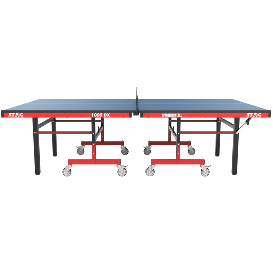 STAG GLOBAL Deluxe 1000 DX Table Tennis Table | 25mm Blue Top with 2 TT Rackets | 6 Balls | 1 Table Cover & Clamp Net