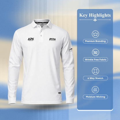 Stag Global APX Pure White Full Sleeve Sports Set for Men & Women | Collared T-Shirt with Track Pant | Moisture Wicking | 4-Way Stretch