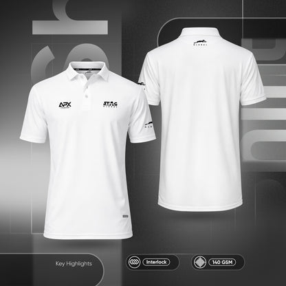 Stag Global APX Pure White Sports T-Shirt for Men | Half Sleeve Collar Neck | 4-Way Stretch | Moisture Wicking | 140 GSM Interlock Fabric