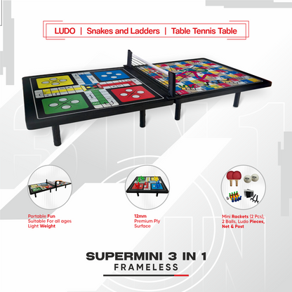 STAG GLOBAL (New Launch) Super Mini 3-in-1 Frameless Multi-Game Table | Space-Saving, Portable & Lightweight