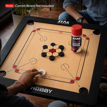 STAG GLOBAL Carrom Combo Set | 24 Wooden Carrom Coins with 1 Striker + 70g Carrom Powder | Durable & Lightweight | Smooth Gameplay | Ideal for Family, Clubs & Indoor Board Games ( Carrom Not Included )