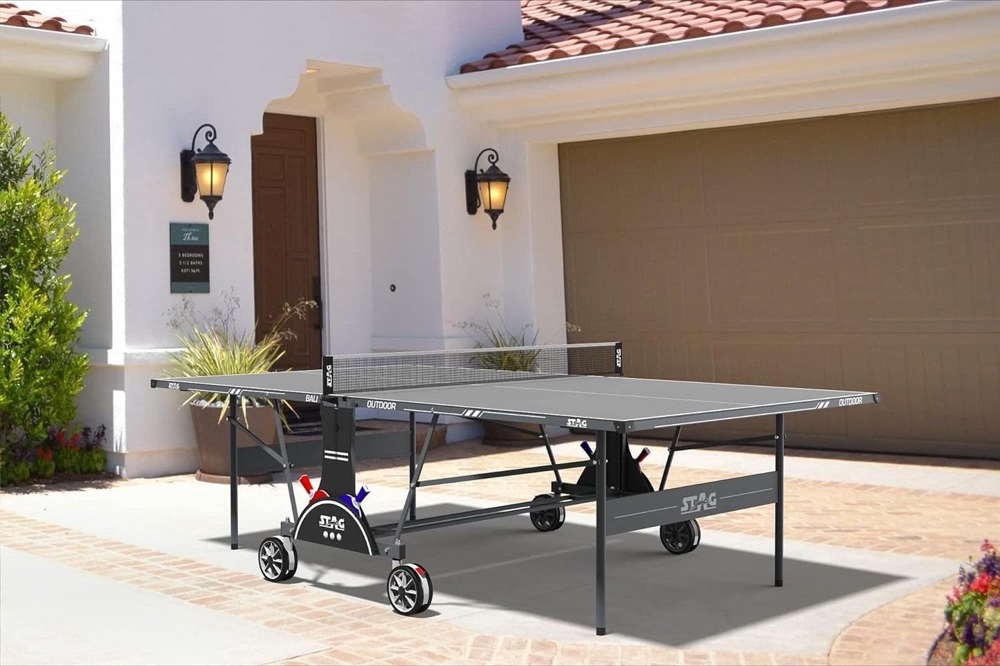 STAG GLOBAL Bali Outdoor Table Tennis Table | 4mm top Thickness with 2 TT Rackets | 6 Balls | 1 Table Cover & Clamp Net