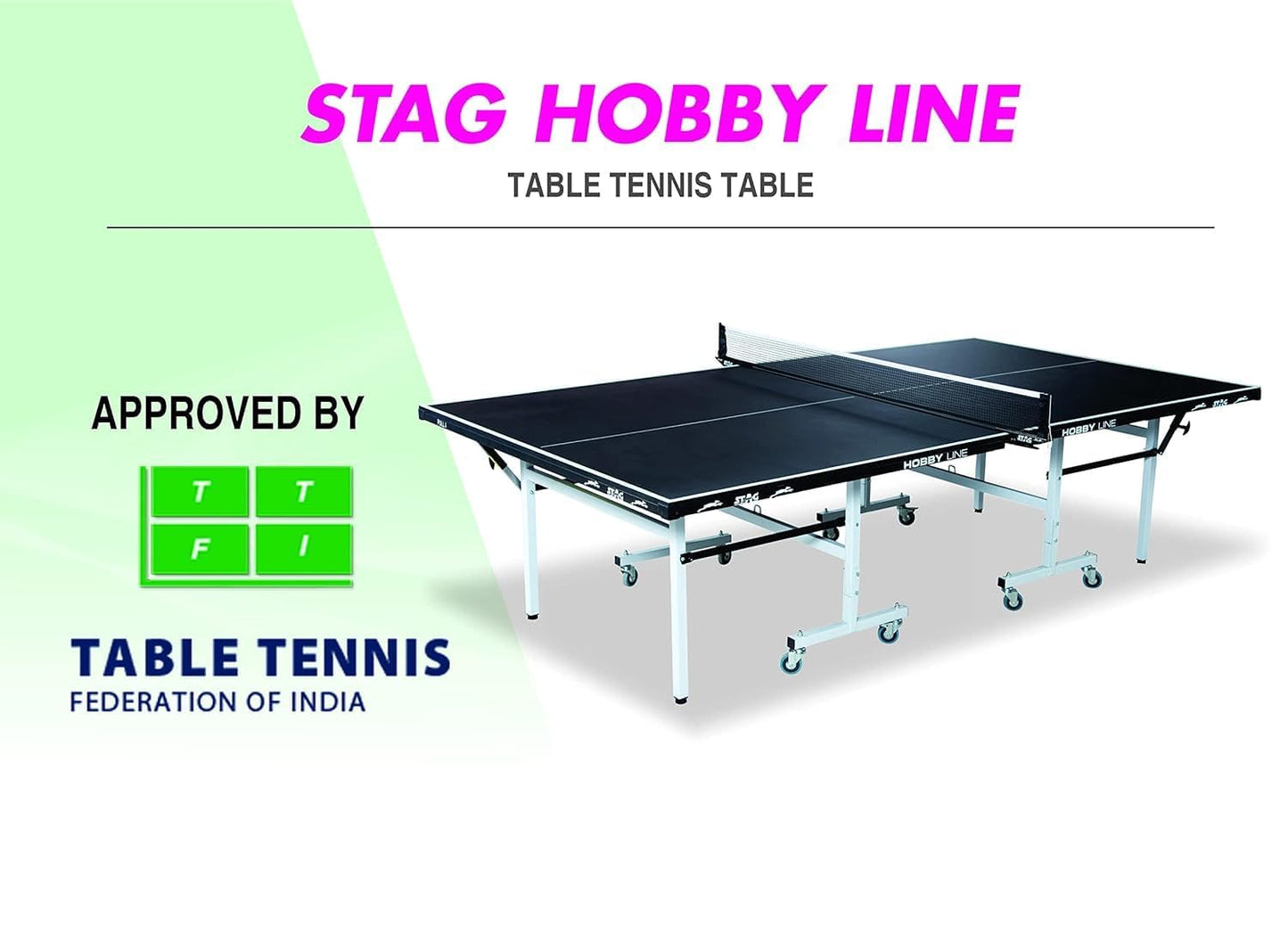 STAG GLOBAL Hobby Line 19mm Full-Size Table Tennis Table | with 2 TT Rackets | 6 Balls | 1 Table Cover | Clamp Net