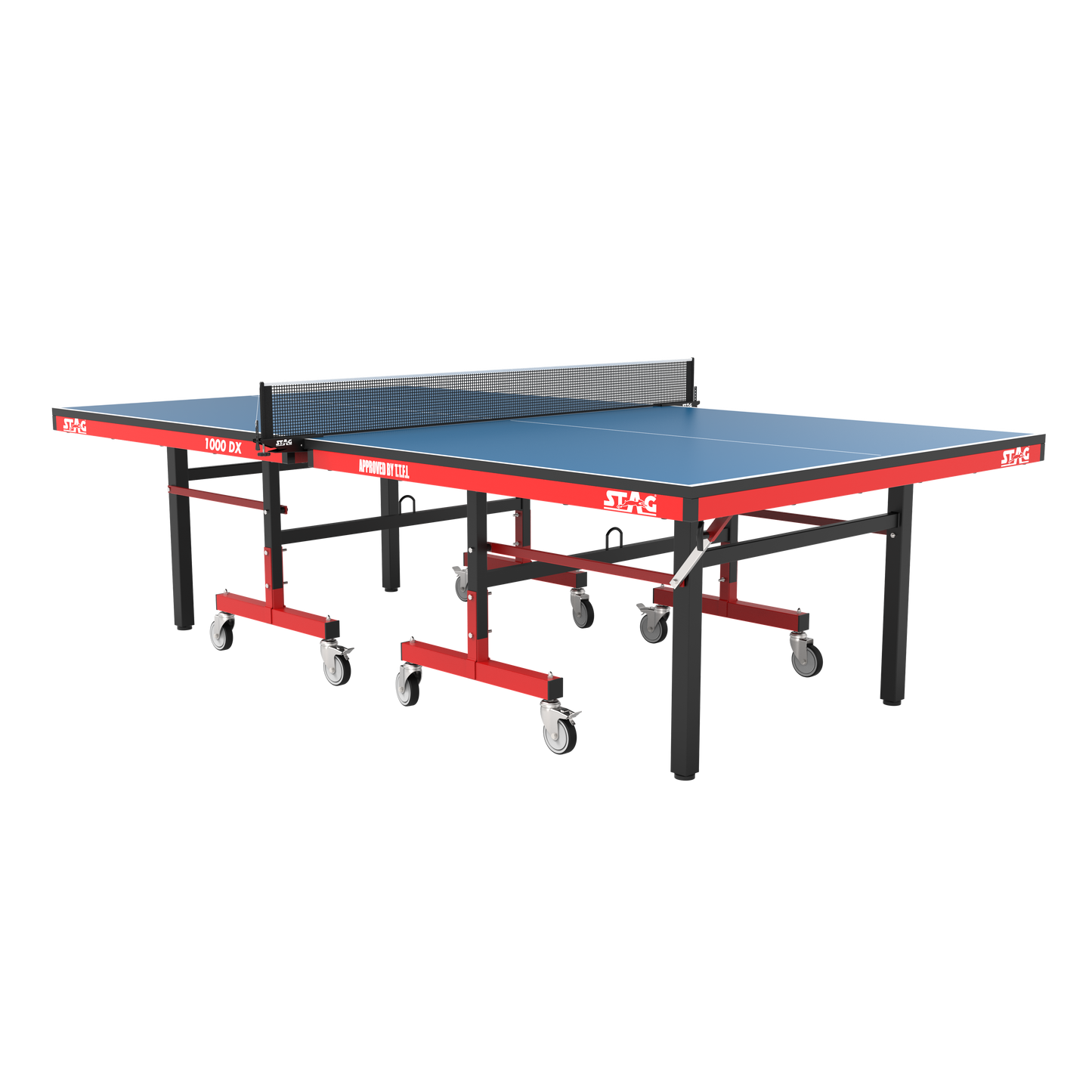 STAG GLOBAL Deluxe 1000 DX Table Tennis Table | 25mm Blue Top with 2 TT Rackets | 6 Balls | 1 Table Cover & Clamp Net