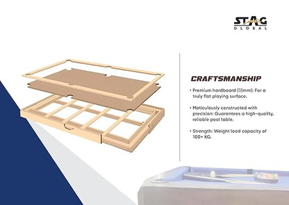 STAG GLOBAL 3 in 1 Pool Table with Table Tennis Table and Dinning Table | 4 feet x 8 feet | Wooden Table | All Accessories Included
