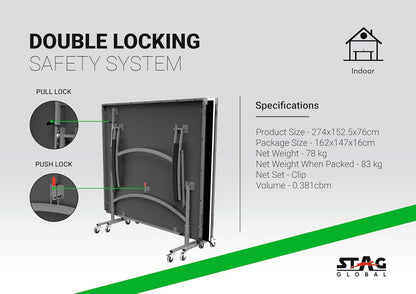 STAG GLOBAL Active Series Table Tennis Table With 2 Racket, 6 Balls, Clamp Net, 1 Cover