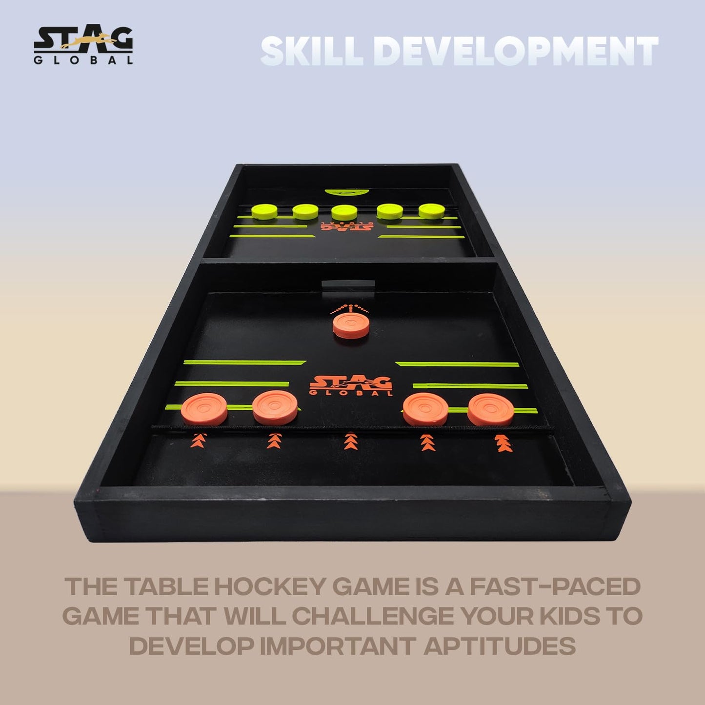 STAG GLOBAL Premium Wooden Large String Hockey Table Game |  Fast Sling Puck Game | Family Fun Game |  Game for All Ages