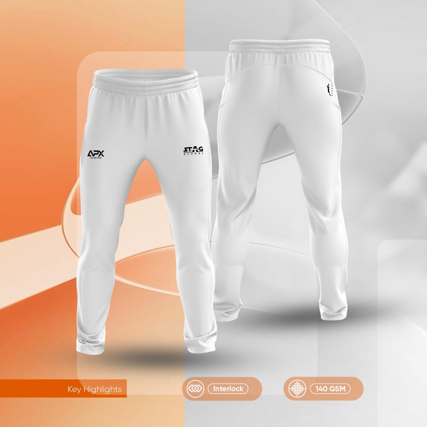 Stag Global APX Pure White Sports Track Pant for Men | Interlock Fabric | 140 GSM | Stretchable Athletic Lower