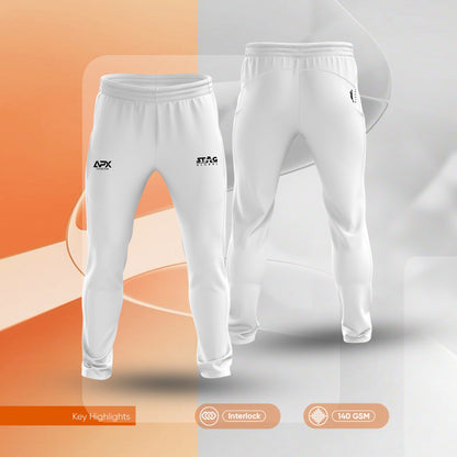 Stag Global APX Pure White Sports Track Pant for Men | Interlock Fabric | 140 GSM | Stretchable Athletic Lower