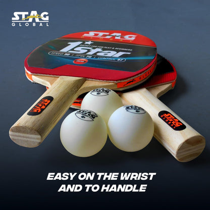 STAG GLOBAL 1 Star Table Tennis Playset (2 Racquets & 3 Balls), (Model: 1 Star Playset)