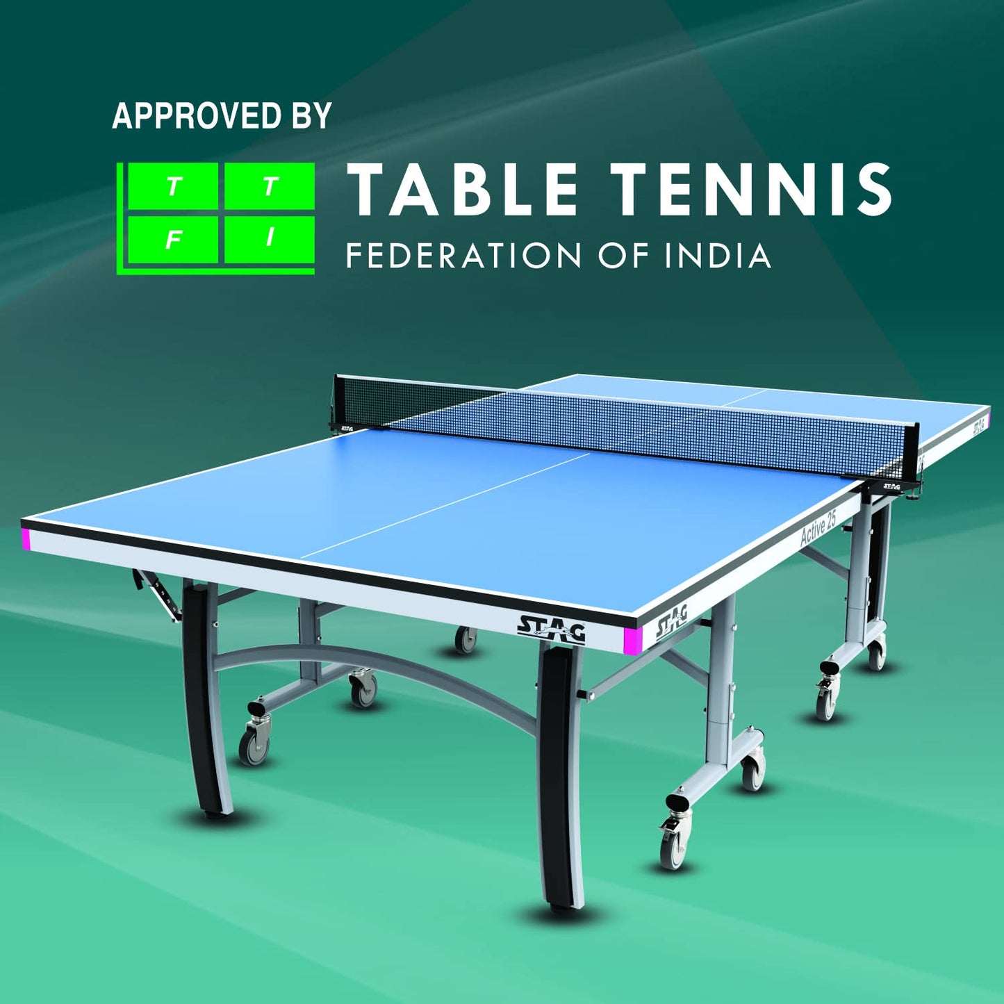 STAG GLOBAL Active Series Table Tennis Table With 2 Racket, 6 Balls, Clamp Net, 1 Cover