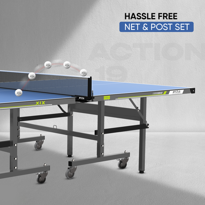 STAG GLOBAL Action Table Tennis Table Blue Top | Thickness 16mm, 19mm with 1 Table Cover | 2 TT Rackets, 6 Balls | 1 Clamp Net
