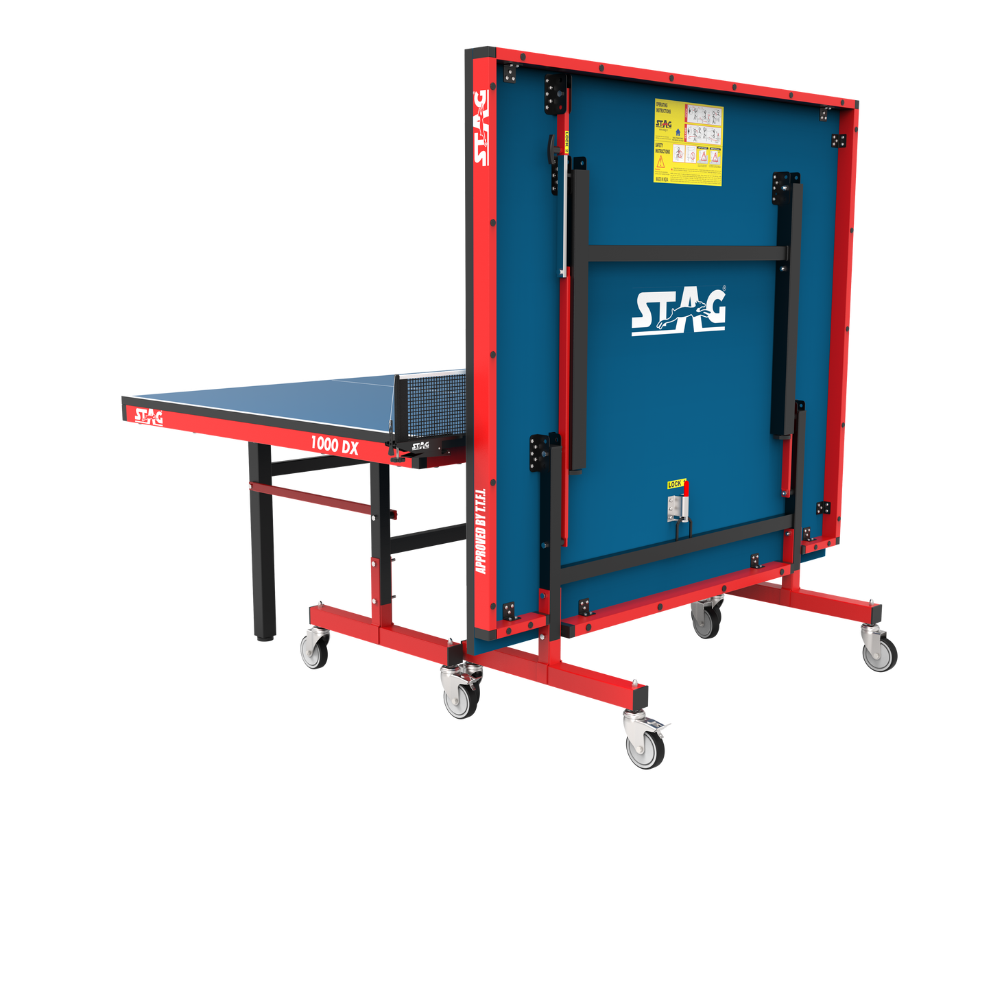 STAG GLOBAL Deluxe 1000 DX Table Tennis Table | 25mm Blue Top with 2 TT Rackets | 6 Balls | 1 Table Cover & Clamp Net