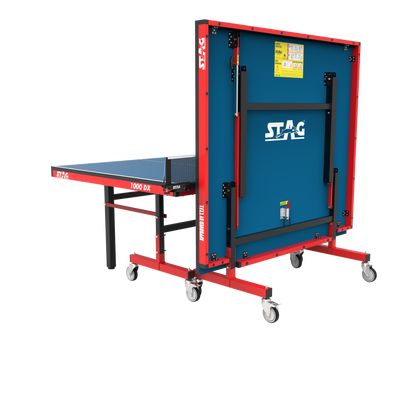 STAG GLOBAL Deluxe 1000 DX Table Tennis Table | 25mm Blue Top with 2 TT Rackets | 6 Balls | 1 Table Cover & Clamp Net