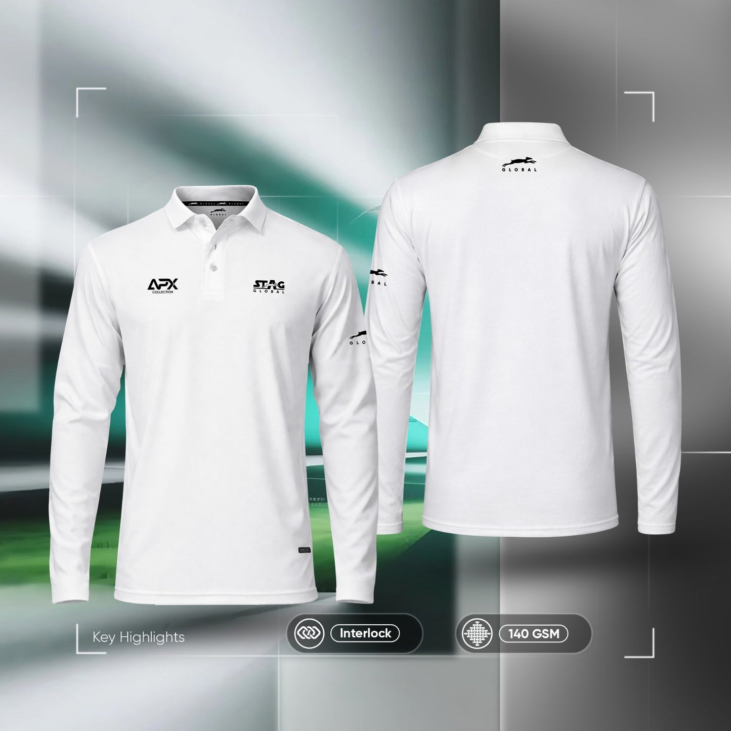 Stag Global APX Pure White Full Sleeve Sports Set for Men & Women | Collared T-Shirt with Track Pant | Moisture Wicking | 4-Way Stretch