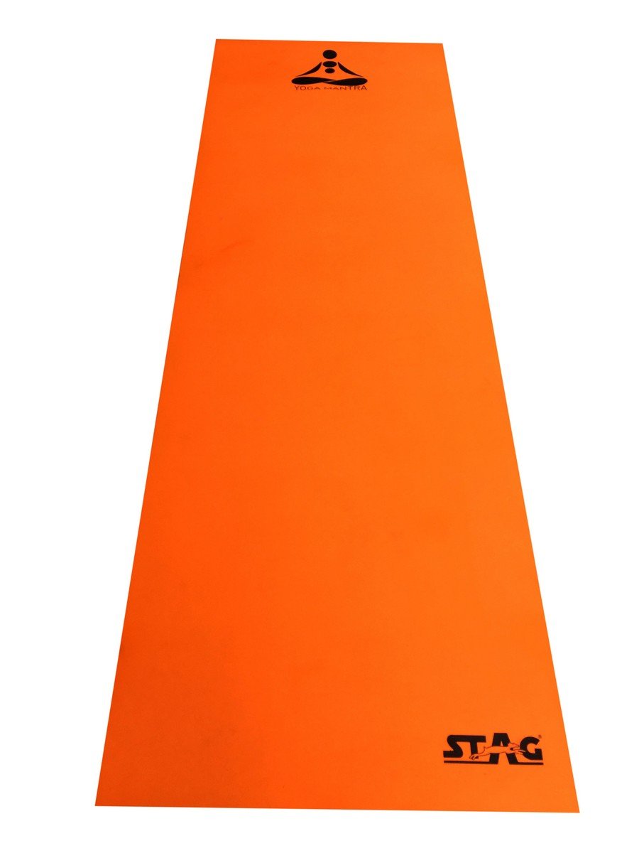 Stag Yoga Mantra Plain Orange Mat With Strap, 6MM Thickness