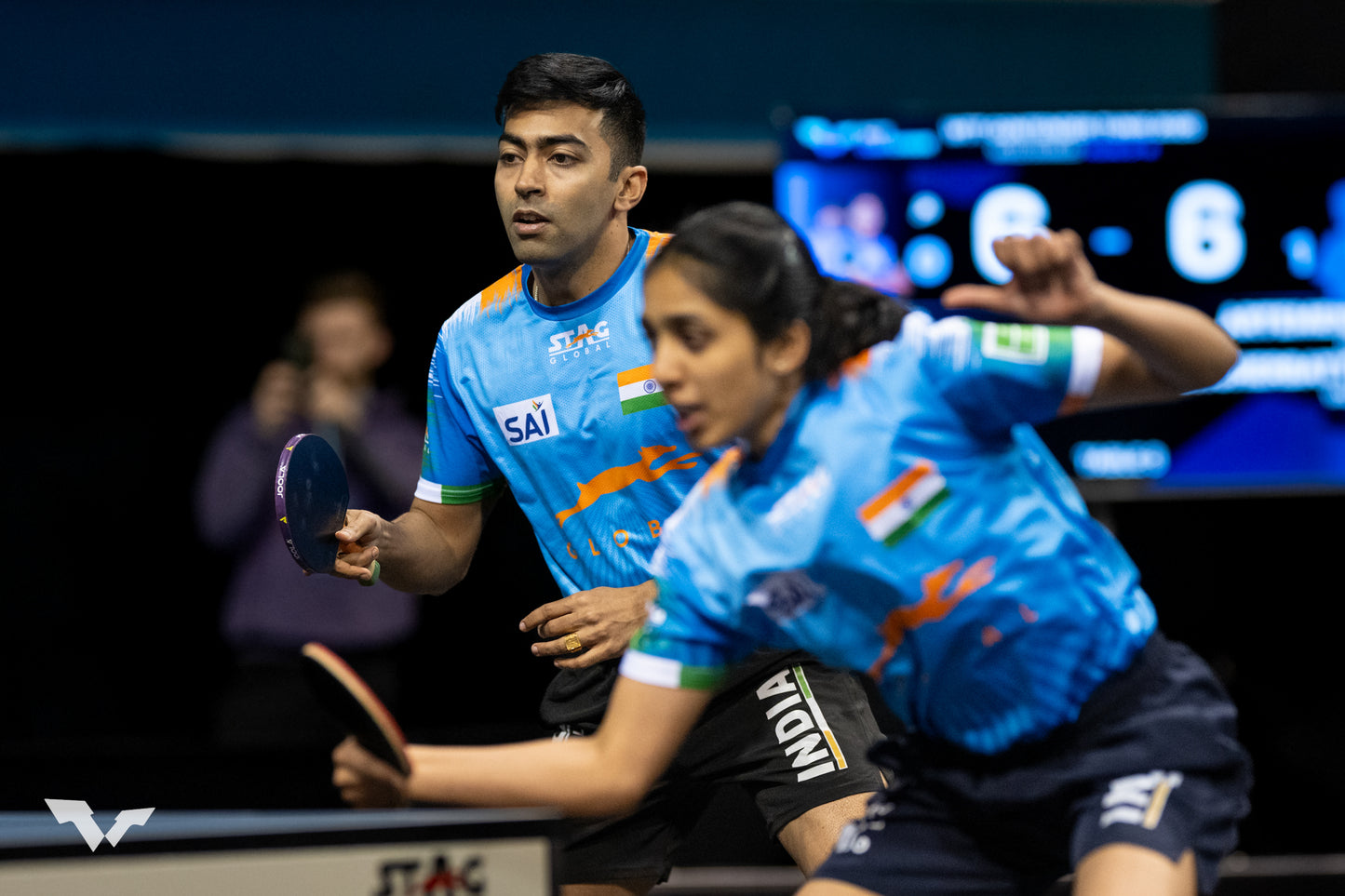 STAG GLOBAL Team India Sports Jersey for Men & Women | Peach Mesh Fabric | 4-Way Stretch | Breathable Athletic T-Shirt | Black & Sky  Blue
