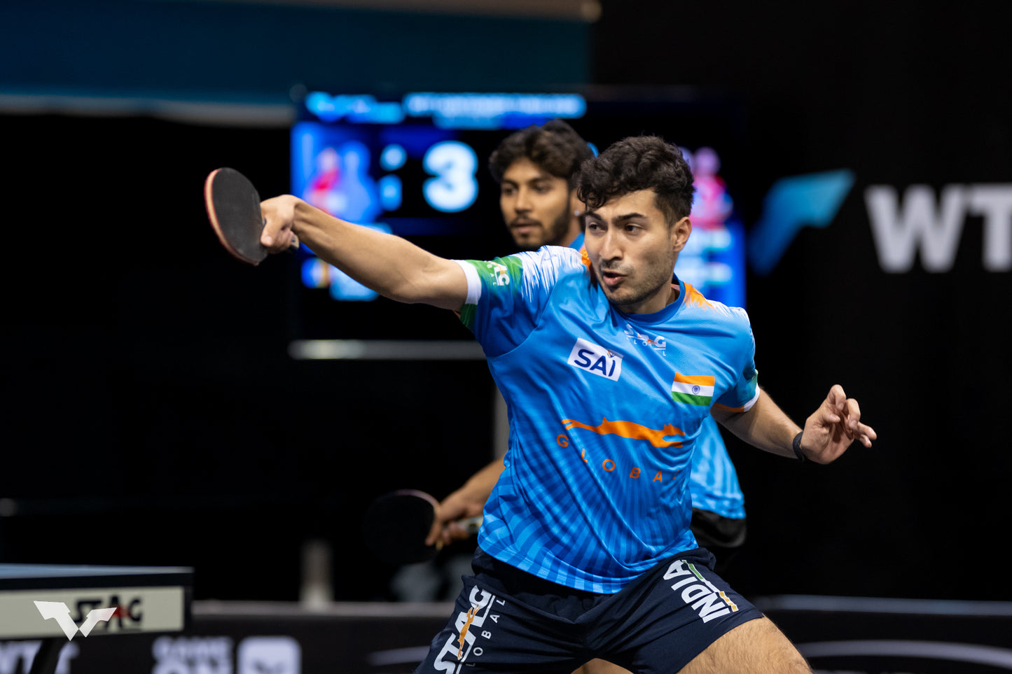 STAG GLOBAL Team India Sports Jersey for Men & Women | Peach Mesh Fabric | 4-Way Stretch | Breathable Athletic T-Shirt | Black & Sky  Blue