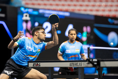 STAG GLOBAL Team India Sports Jersey for Men & Women | Peach Mesh Fabric | 4-Way Stretch | Breathable Athletic T-Shirt | Black & Sky  Blue