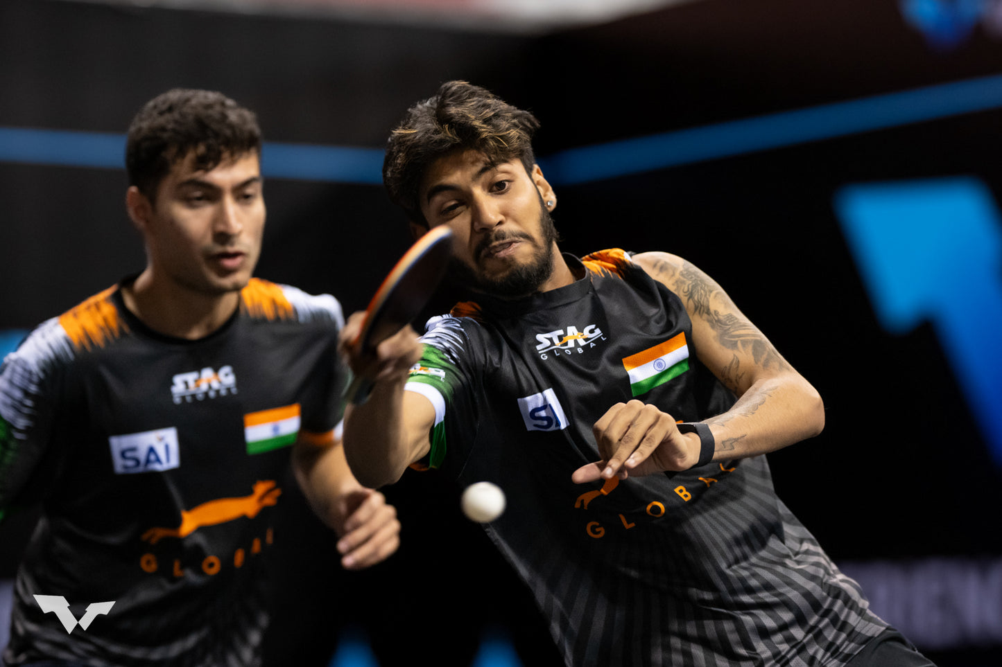 STAG GLOBAL Team India Sports Jersey for Men & Women | Peach Mesh Fabric | 4-Way Stretch | Breathable Athletic T-Shirt | Black & Sky  Blue