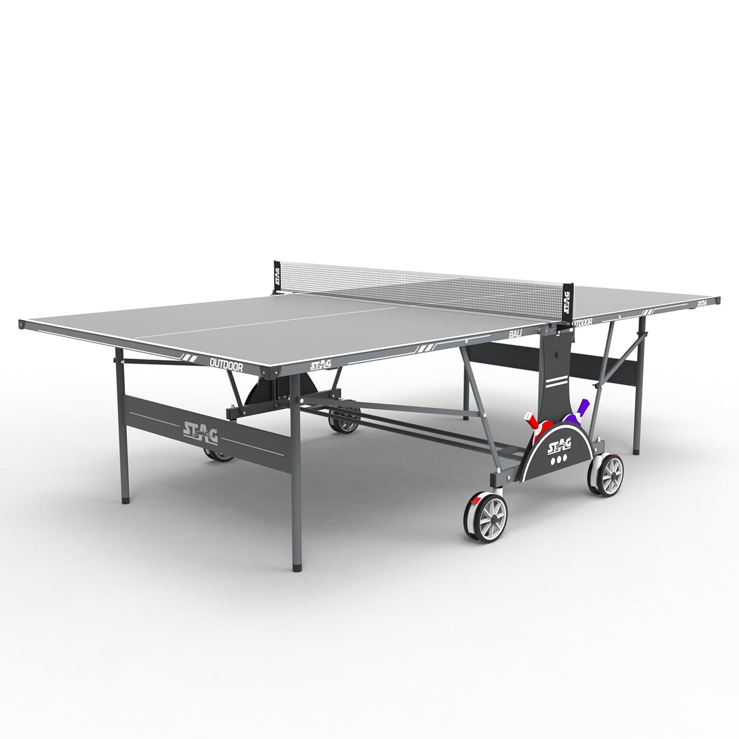 STAG GLOBAL Bali Outdoor Table Tennis Table | 4mm top Thickness with 2 TT Rackets | 6 Balls | 1 Table Cover & Clamp Net
