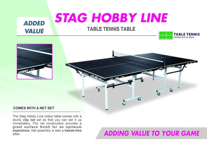 STAG GLOBAL Hobby Line 19mm Full-Size Table Tennis Table | with 2 TT Rackets | 6 Balls | 1 Table Cover | Clamp Net
